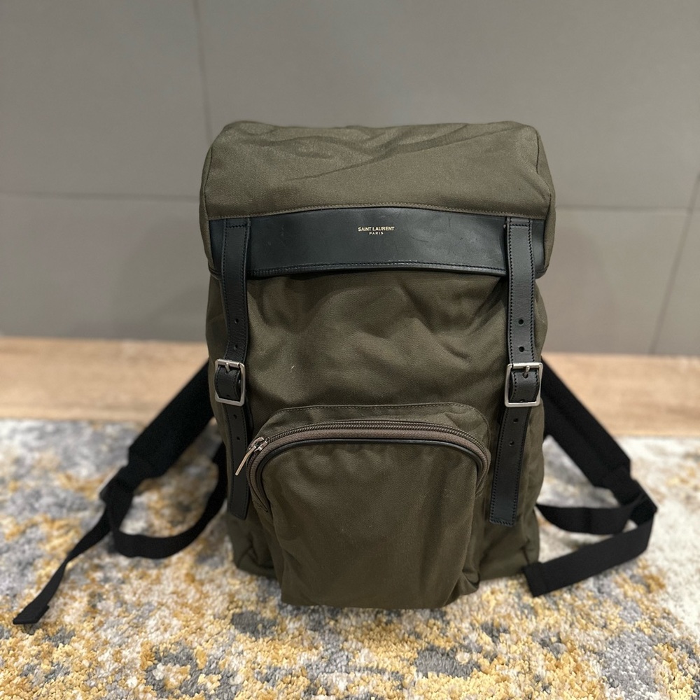 Saint Laurent city bagpack in canvas and smooth leather